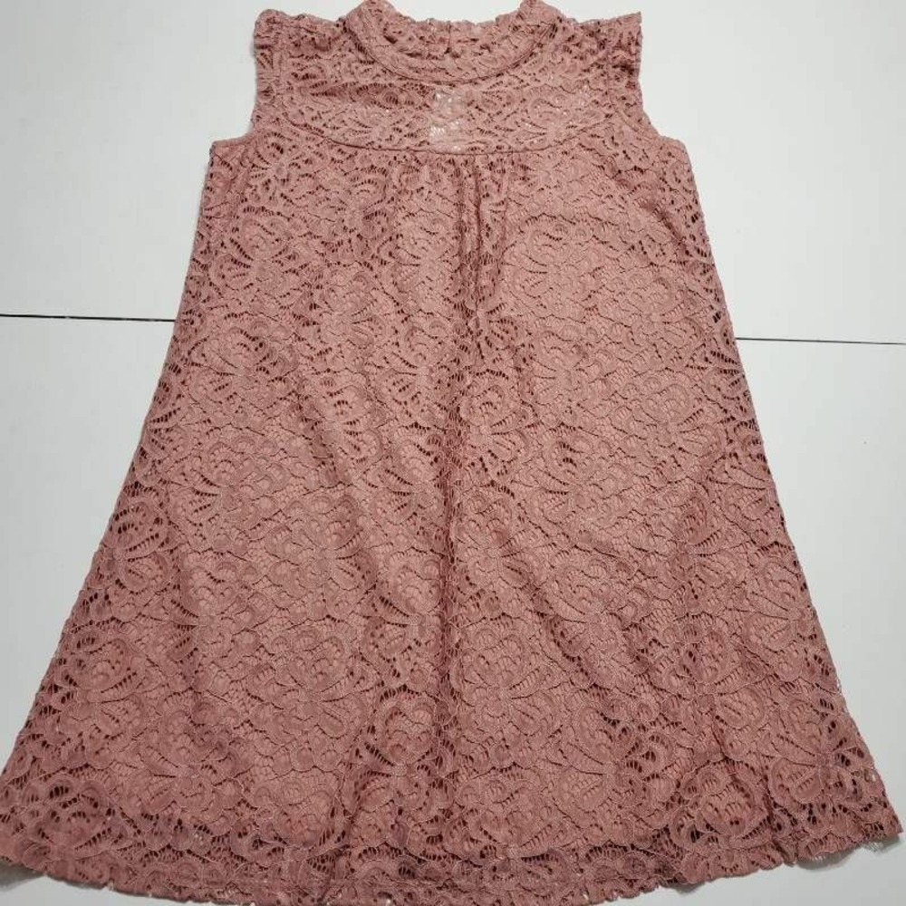 Heartsoul Womens Mini Shift Dress Pink Floral Lace Stretch Keyhole Sleeveless L